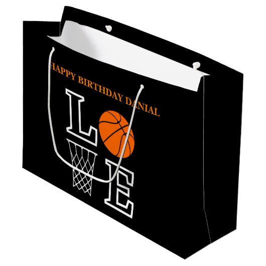 Basketbal Swoosh Black Verjaardag Grote Gift Bag Groot Cadeauzakje (Voorkant Gekanteld)