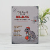 Basketbal T-Rex verjaardagsuitnodiging Kaart (Staand voorkant)