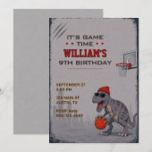 Basketbal T-Rex verjaardagsuitnodiging Kaart (Voorkant / Achterkant)