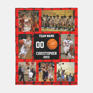 Basketbal Team Fotocollage Red Tartan Fleece Deken