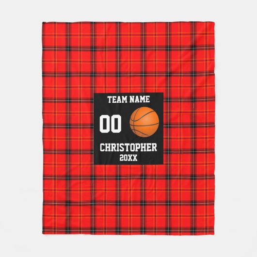 Basketbal Team Fotocollage Red Tartan Fleece Deken (Voorkant)