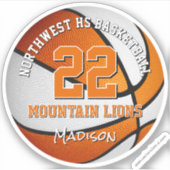 Basketbal team kleuren kinder naam sinaasappel wit sticker (Voorkant)