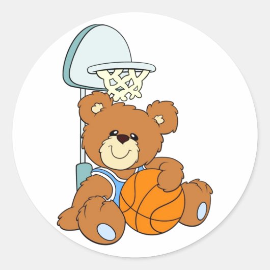 Basketbal Teddy Bear Ronde Sticker (Voorkant)