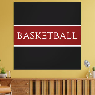 BASKETBAL Tekst Atletisch Diep Rood Zwart Strepen  Canvas Afdruk