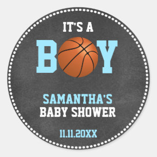 Basketbal Thema Baby shower Chalkboard Boy Ronde Sticker