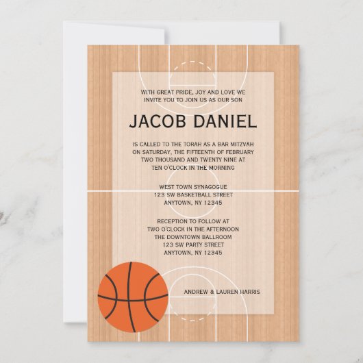 Basketbal Thema Bar Mitzvah Kaart (Voorkant)