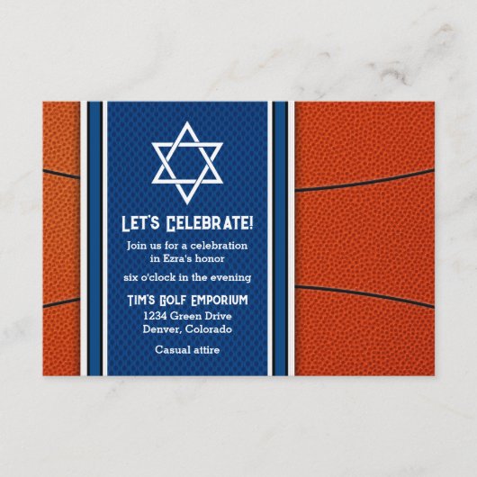 Basketbal Thema Bar Mitzvah Ontvangst Uitnodiging (Voorkant)