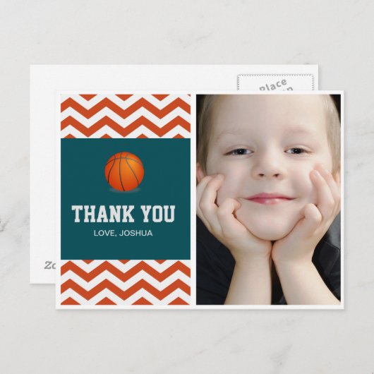 Basketbal thema bedankt briefkaart voor jongens (Voorkant / Achterkant)