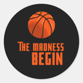 basketbal thema De waanzin begint mars waanzin Ronde Sticker