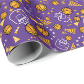 Basketbal thema Pattern Design Gold & Paarse Cadeaupapier (Rol Hoek)