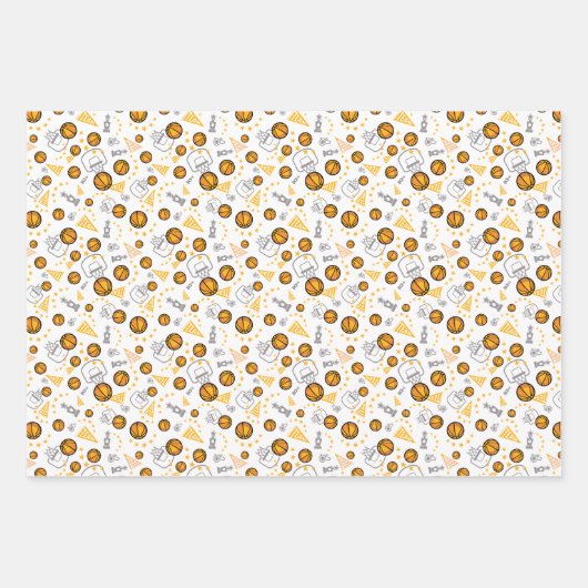 Basketbal thema Pattern Design Gold & Paarse Inpakpapier Vel (Voorkant 2)