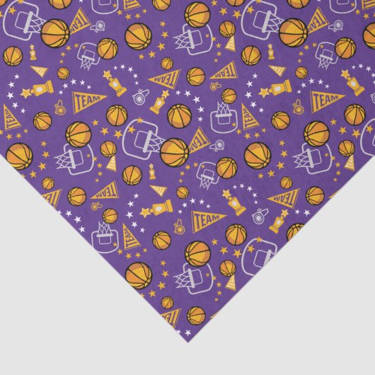 Basketbal thema Pattern Design Gold & Paarse Tissuepapier (Detail)
