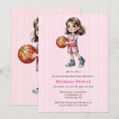 Basketbal thema verjaardagsfeestje voor meisjes kaart (Voorkant / Achterkant)