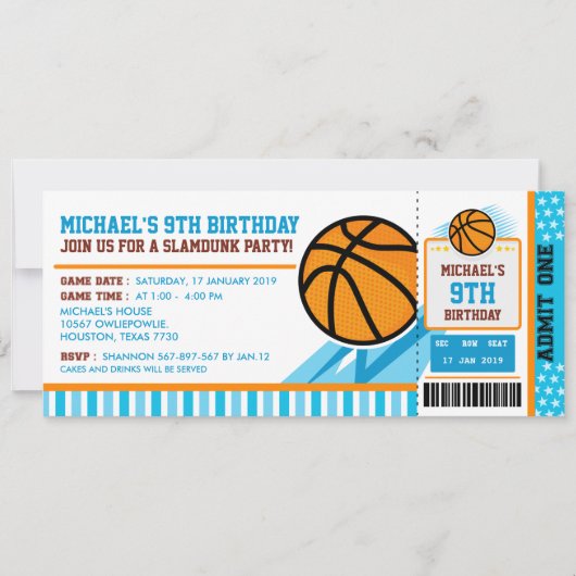 Basketbal Ticket Pas Geboortendag Uitnodiging (Voorkant)