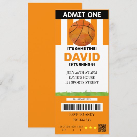 Basketbal Ticket Verjaardag Jongen Sport Party Kaart (Voorkant / Achterkant)