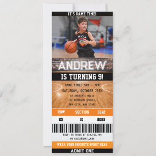 Basketbal Ticket Verjaardagsuitnodiging met een Fo Kaart