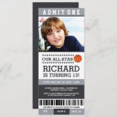 Basketbal ticket verjaardagsuitnodigingen kaart (Voorkant / Achterkant)