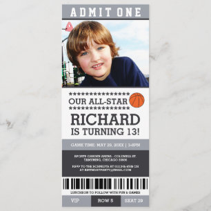 Basketbal ticket verjaardagsuitnodigingen kaart