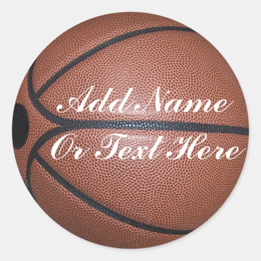 BASKETBAL TOEVOEGEN JOUW NAAM-STICKER RONDE STICKER (Voorkant)