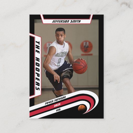 Basketbal Trading Kaart in Lively Red Black Contactkaartje (Voorkant)
