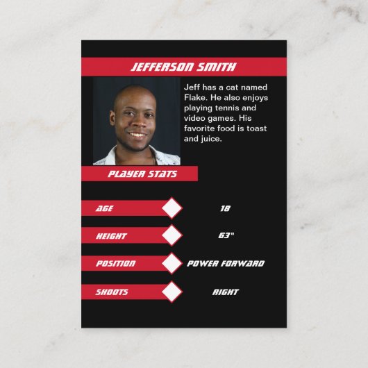 Basketbal Trading Kaart in Lively Red Black Contactkaartje (Achterkant)