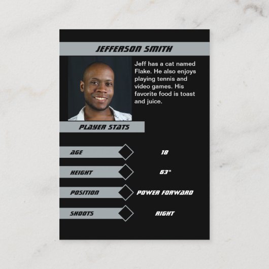 Basketbal Trading Kaart in Lively Silver Black Contactkaartje (Achterkant)