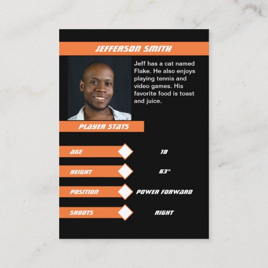 Basketbal Trading Kaart in Lively Sinaasappel Contactkaartje (Achterkant)