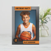 Basketbal Trading Kaart Verjaardagsfeestuitnodigin (Staand voorkant)