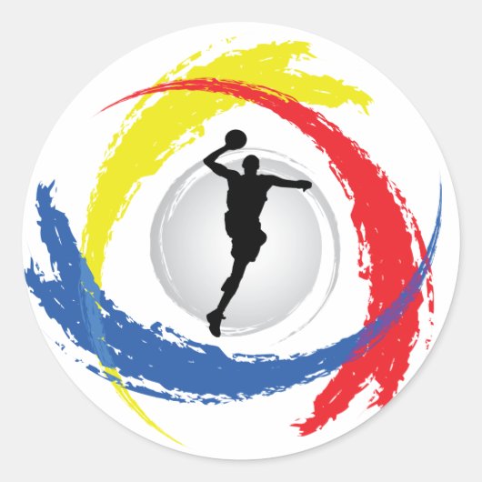 Basketbal Tricolor Embleem Ronde Sticker (Voorkant)