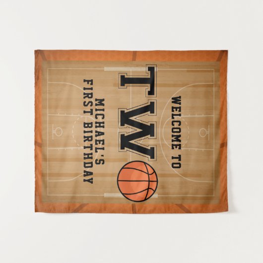 Basketbal tweede verjaardag achtergrond wandkleed (Voorkant (horizontaal))