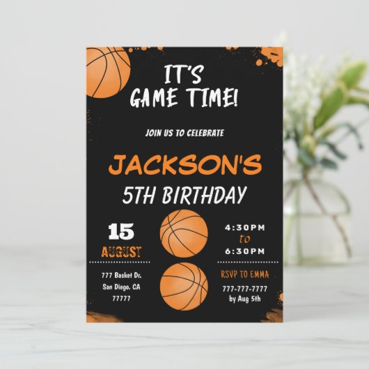 basketbal uitnodiging (Staand voorkant)