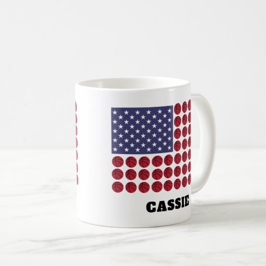 BASKETBAL USA VLAG AANPASBAAR KOFFIEMOK (Voorkant rechts)