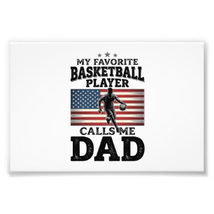 Basketbal Vader Patriottische Vintage Gravure T-Sh Foto Afdruk