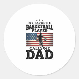 Basketbal Vader Patriottische Vintage Gravure T-Sh Ronde Sticker