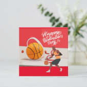 Basketbal Valentijnsdag met speler en hart   Feestdagenkaart (Staand voorkant)