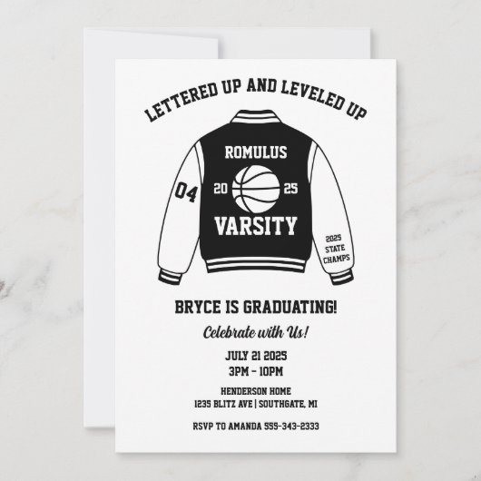 Basketbal Varsity Jacket Graduation Party Kaart (Voorkant)