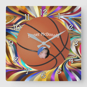 Basketbal veelkleurige Burger Foto personaliseren Vierkante Klok
