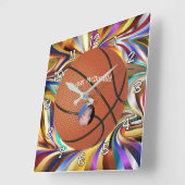 Basketbal veelkleurige Burger Foto personaliseren Vierkante Klok (Hoek)