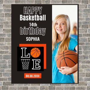 Basketbal verjaardag, basketbal meisje speler wandkleed