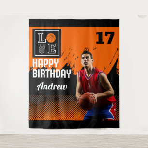 Basketbal verjaardag, basketbalspeler achtergronde wandkleed