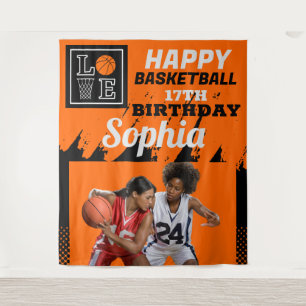 Basketbal verjaardag, basketbalspeler achtergronde wandkleed