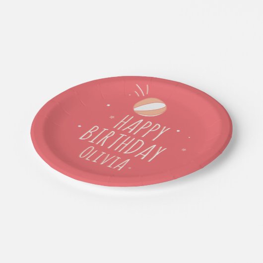 Basketbal Verjaardag Gepersonaliseerd Feest Papieren Bordje (Gekanteld)