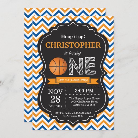 Basketbal Verjaardag Uitnodiging 1e Verjaardag Par (Voorkant / Achterkant)