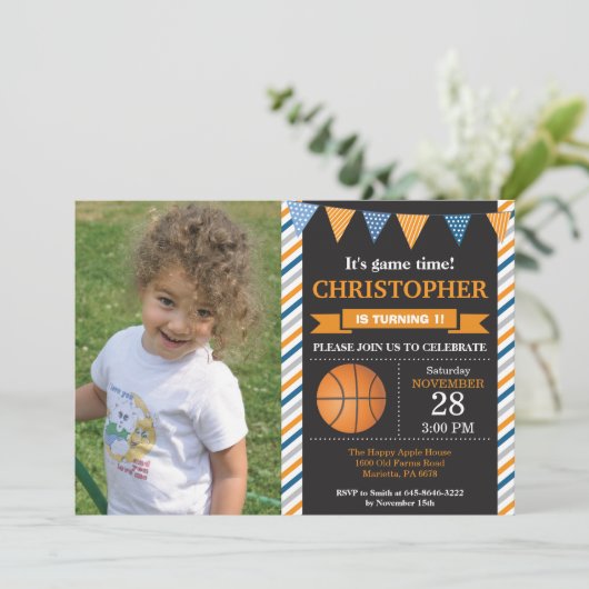 Basketbal Verjaardag Uitnodiging 1e Verjaardag Par (Staand voorkant)