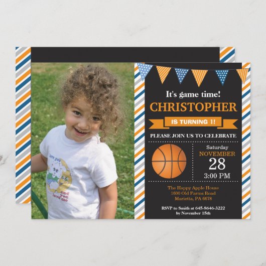 Basketbal Verjaardag Uitnodiging 1e Verjaardag Par (Voorkant / Achterkant)