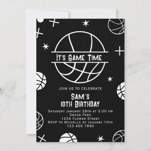 Basketbal Verjaardag Uitnodiging, Basket Ball Part Kaart (Voorkant)