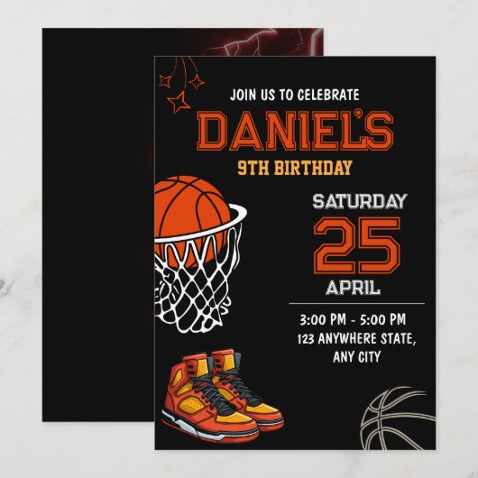 Basketbal Verjaardag Uitnodiging Bewerkbaar Basket (Voorkant / Achterkant)