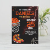 Basketbal Verjaardag Uitnodiging Bewerkbaar Basket (Staand voorkant)