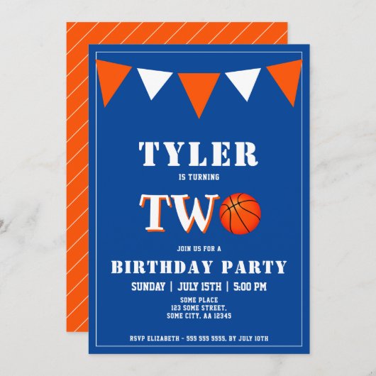 Basketbal Verjaardag Uitnodiging Jongen 2e Verjaar (Voorkant / Achterkant)