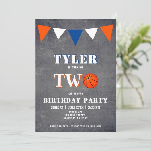 Basketbal Verjaardag Uitnodiging Jongen 2e Verjaar (Staand voorkant)